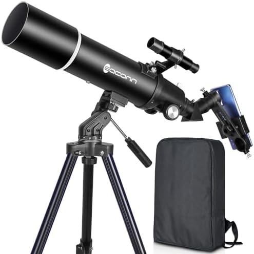 Gray 80mm refractor telescope with backpack