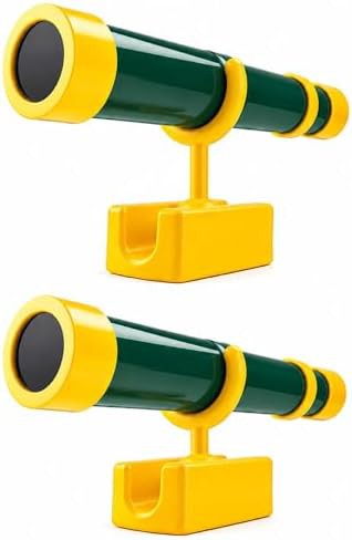 Yellow and green treehouse playset telescopes
