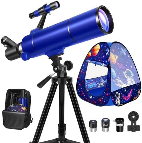 Kids 80mm telescope with space tent