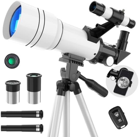 Portable 70mm refracting telescope with phone adapter