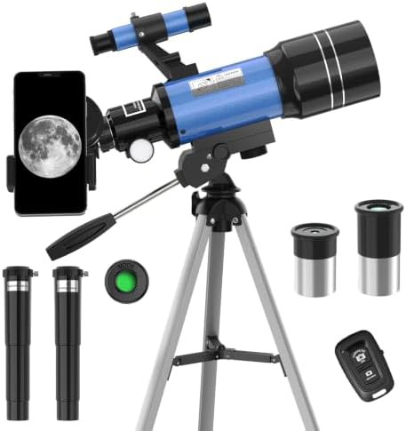 Refractor telescope with phone adapter and tripod